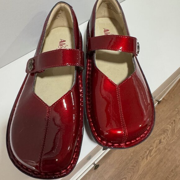 Alegria Leather Adjustable Slip-On Mary Janes - Marcy in Cherry Bomb - Picture 4 of 9